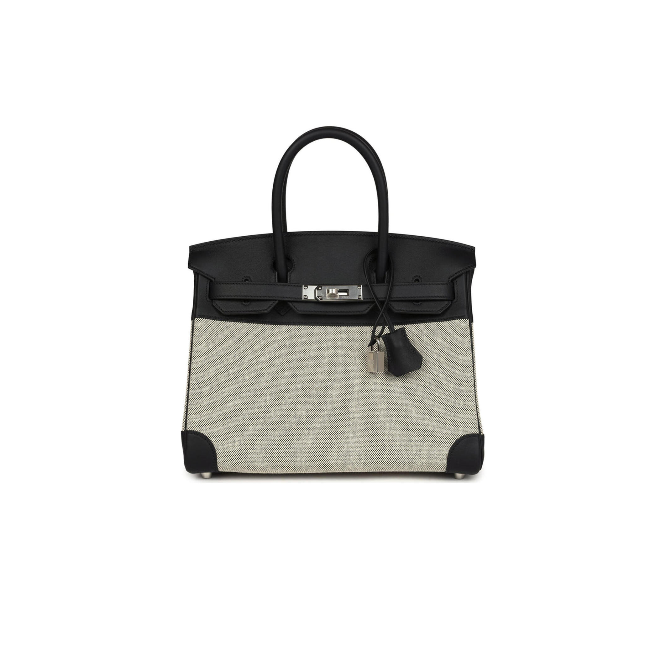 HERMÈS BIRKIN 30 BLACK SWIFT AND ECRU TOILE PALLADIUM HARDWARE (30*22*15cm)